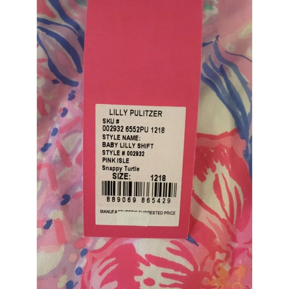 Lilly Pulitzer Pink Isle Snappy Turtle Cotton Shift Dress Size 12-18 Months NWT